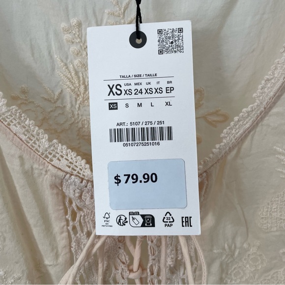 NWT Zara Organic Tie Front Embroidered Lace Ruffle Tank Top in Cream - XS - Picture 6 of 8